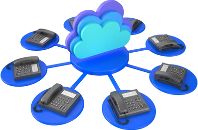 Cloud-based phone system connecting multiple telephones.