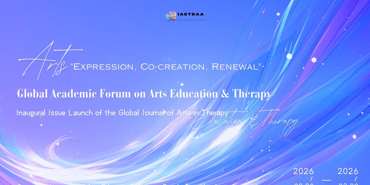 Global Academic Forum on Arts Education & Therapy event poster with swirling blue-purple background.