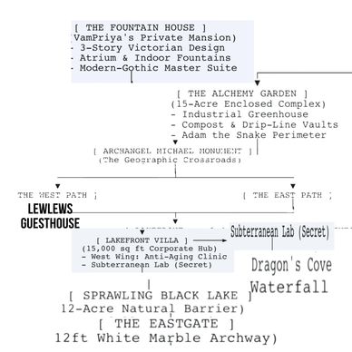 A detailed map of a private mansion and surrounding areas with labeled paths and secret labs.