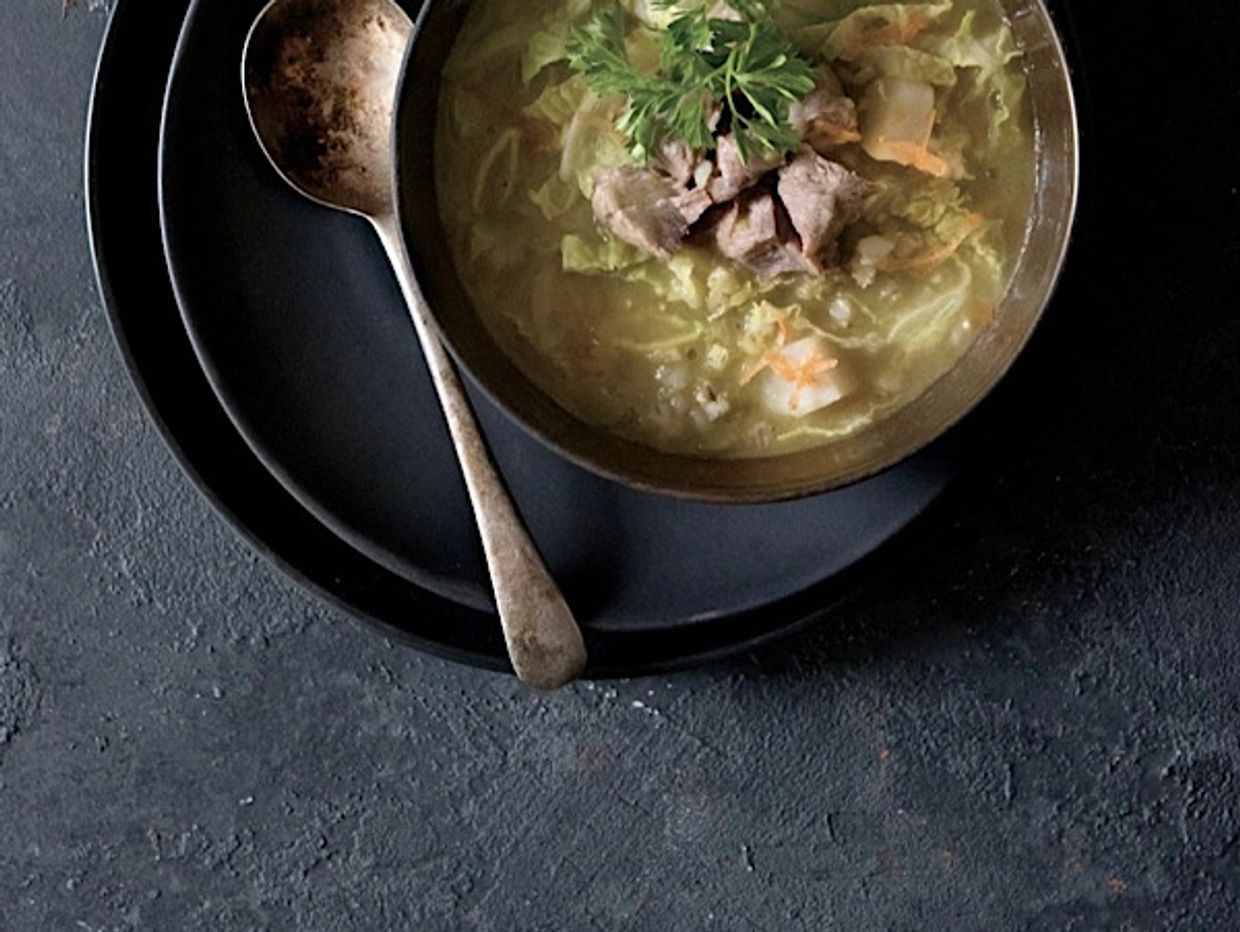 A hearty bowl of Scotch Broth from Outlander Kitchen: To the New World and Back Again.