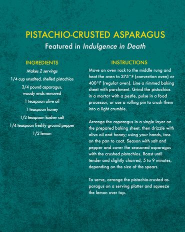 Recipe card for Pistachio-Crusted Asparagus from The In Death Cookbook