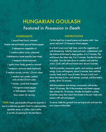 Recipe card for Hungarian Goulash from The In Death Cookbook