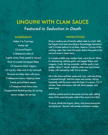 Recipe card for Linguini with Clam Sauce from The In Death Cookbook