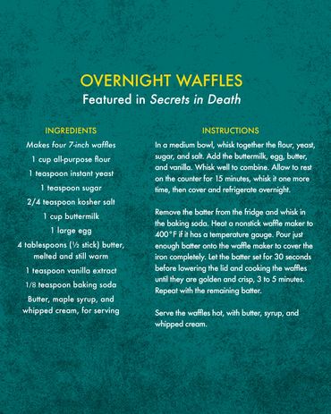 Recipe card for Overnight Waffles from The In Death Cookbook