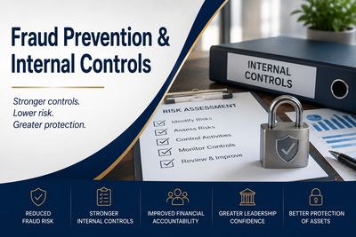 Checklist with a lock.  Fraud Prevention & Internal Controls