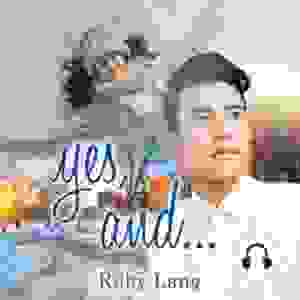 Cover "Yes, And..." white woman in the snow in the backgound, Asian man in foreground.