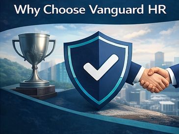 Trophy and handshake symbolize trust and excellence with Vanguard HR.