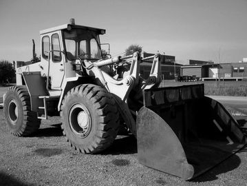 Black and white image of a piece of heavy industrial equipment