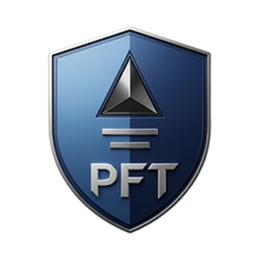Blue shield emblem with a triangle and 'PFT' text.