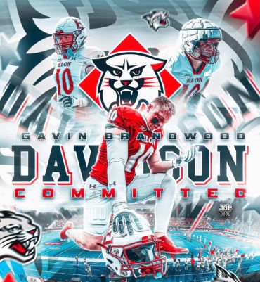 Football player Gavin Brandwood commits to Davidson Wildcats in dynamic graphic.
