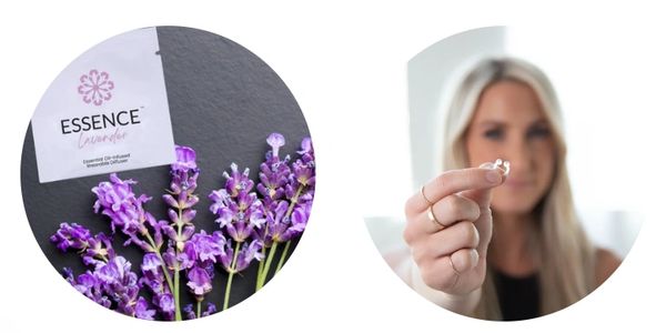 Lavender essence and a woman holding a small earring.