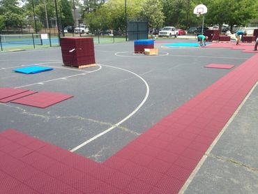 Multi-sport playground court resurfacing with custom color coating