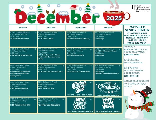 Mayville December Calendar
