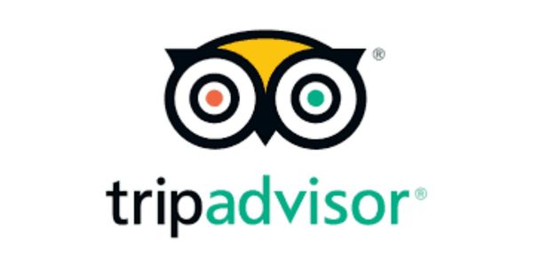 Tripadvisor logo with owl eyes and text.