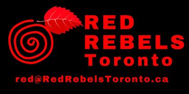 Red Rebels Toronto logo with a red spiral and leaf on black background.