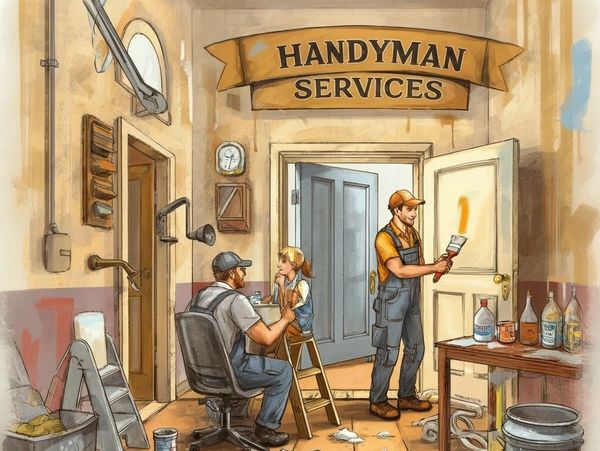 Handyman services in action with painting and repair work underway.