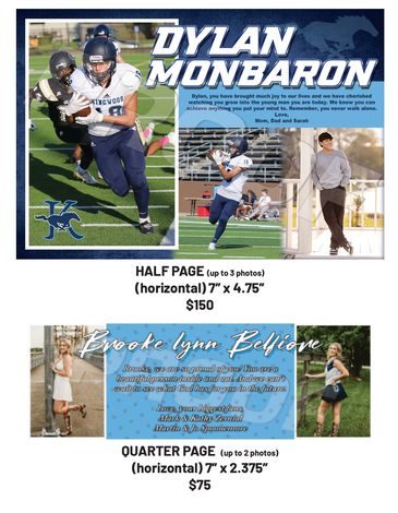 Yearbook ad examples featuring sports and senior portraits.