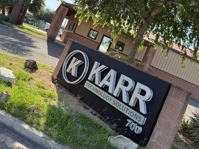 New Karr Tech Solutions Building sign. Karr Technology Solutions logo. IT Support in McAllen. 