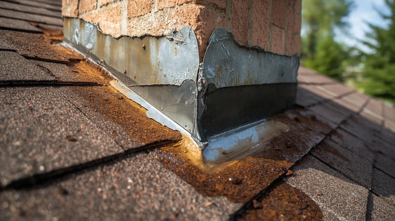 Close-up of roof flashing repair to stop a leak - common roof leak source