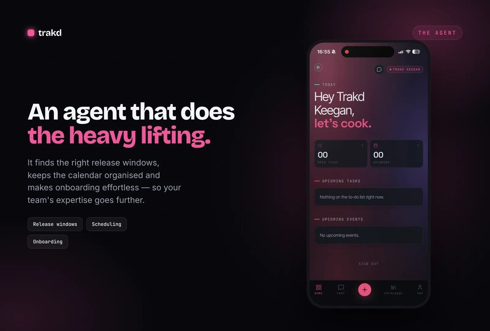 Trakd agent simplifies scheduling, onboarding, and task management for teams.