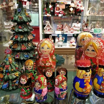 Christmas store shelves with collectibles displayed