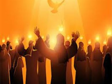 People worshipping with light and a dove overhead symbolizing peace.