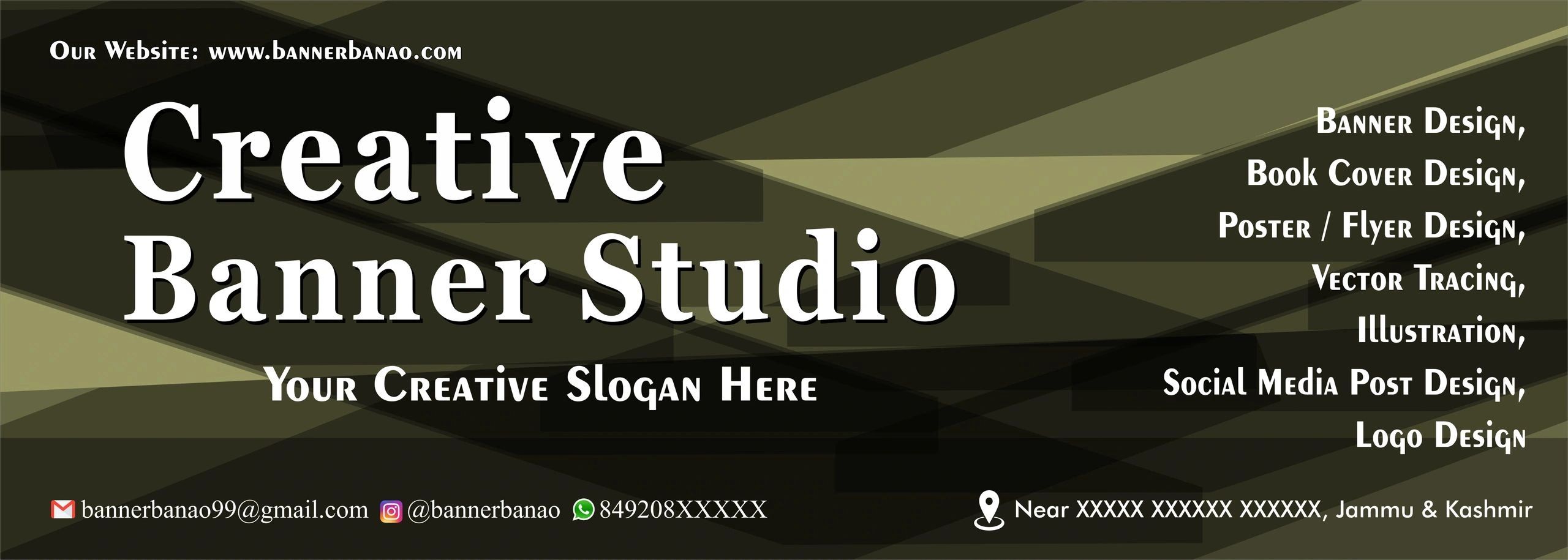 Modern olive-green geometric banner design template for business branding, advertising & promotions
