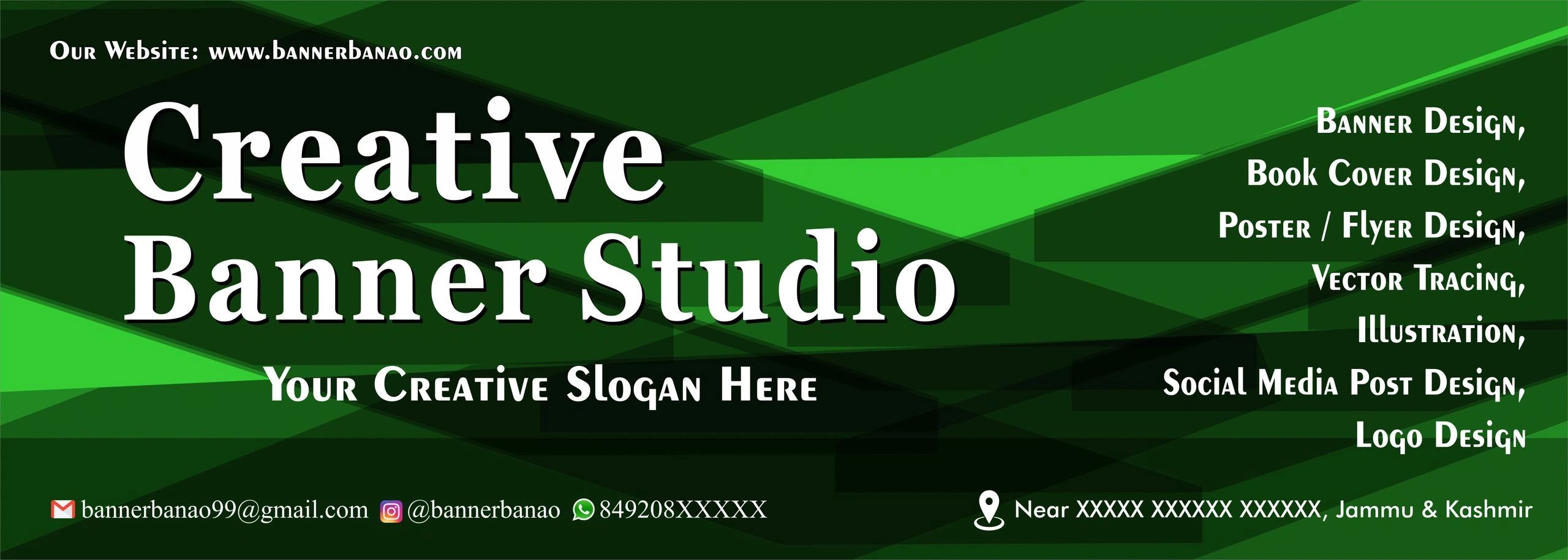 Modern Green geometric Prism business banner design template for studio and branding