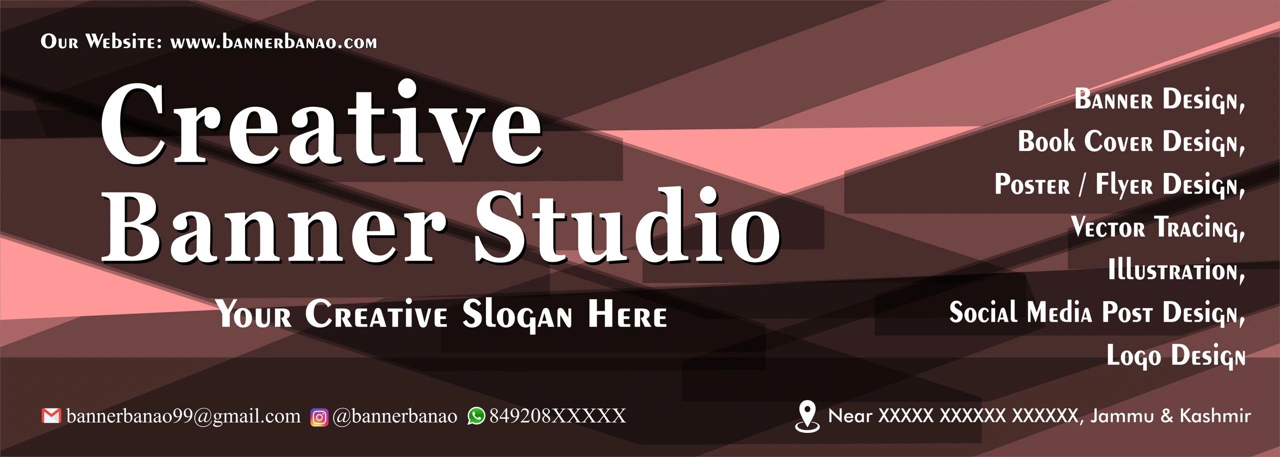 Modern pink geometric banner design template for business branding, advertising & promotion