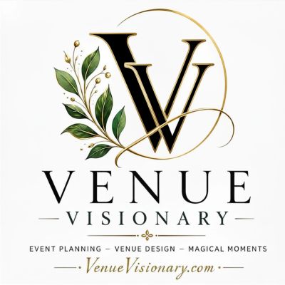 Elegant logo for Venue Visionary with floral and gold accents.