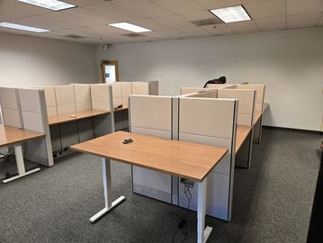 6x2 Herman Miller Ethospace cubicle setup in call center layout with manager sit-to-stand desks. 