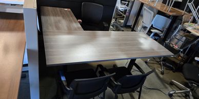 6x6 Newport Gray sit-to-stand L-desk with 30x72 front and 24x42 return. Brand new, $950.