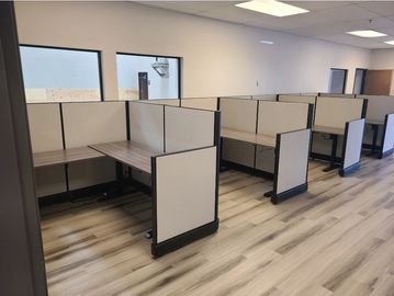 'A modern 6x6 cubicle with 53-inch tall panels & sit to stand desk