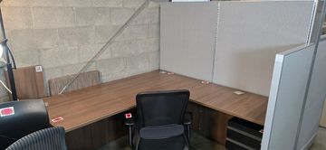New web cubicle workstation with PL Series modern walnut L shaped desk and mobile file