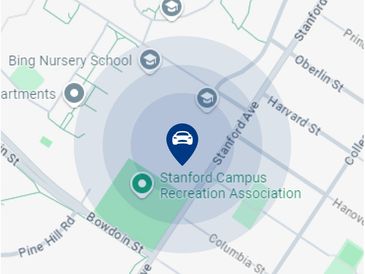 App screen searching for parking near Stanford Campus.
