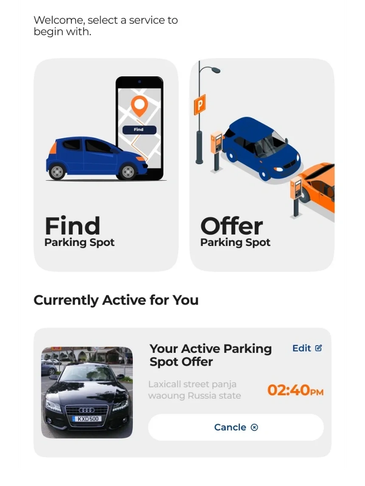 App interface for finding or offering parking spots.