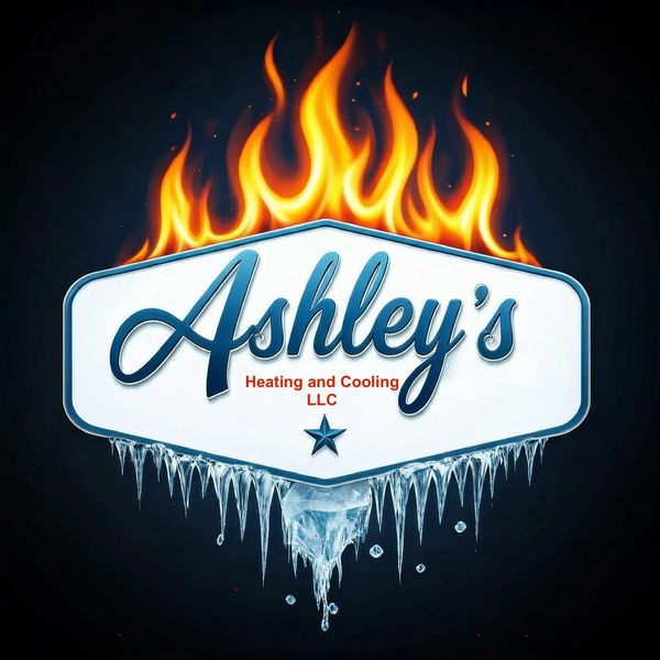Ashley’s Heating and Cooling logo with flames and icicles.