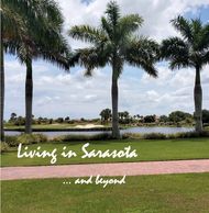 Palm trees by a waterfront with caption about Sarasota living.
