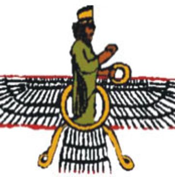 Faravhar; a Zoroastrian symbol.
