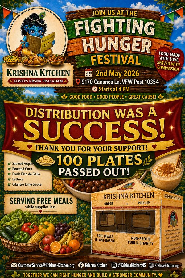 Fighting Hunger Festival by Krishna Kitchen distributed 100 free plant-based meals.