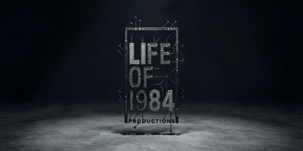Futuristic logo of Life of 1984 Productions with circuit-like design.