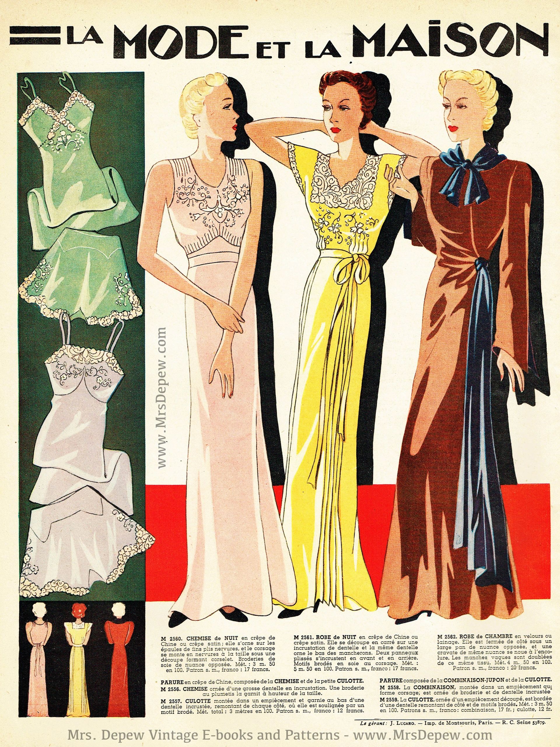 1937 French Lingerie Sewing Patterns: La Mode et la Maison