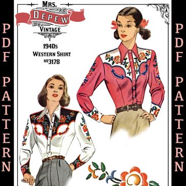 1940s Vintage Sewing Pattern Women's Embroidered Cowgirl Western Shirt #3178 Multisize 32-50" Bust