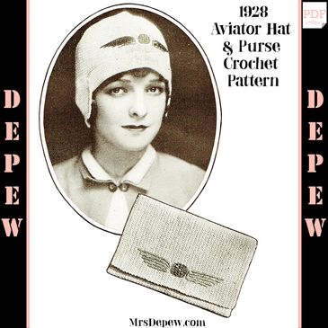 1920s cloche hat and clutch purse vintage crochet pattern for flapper aviator style.