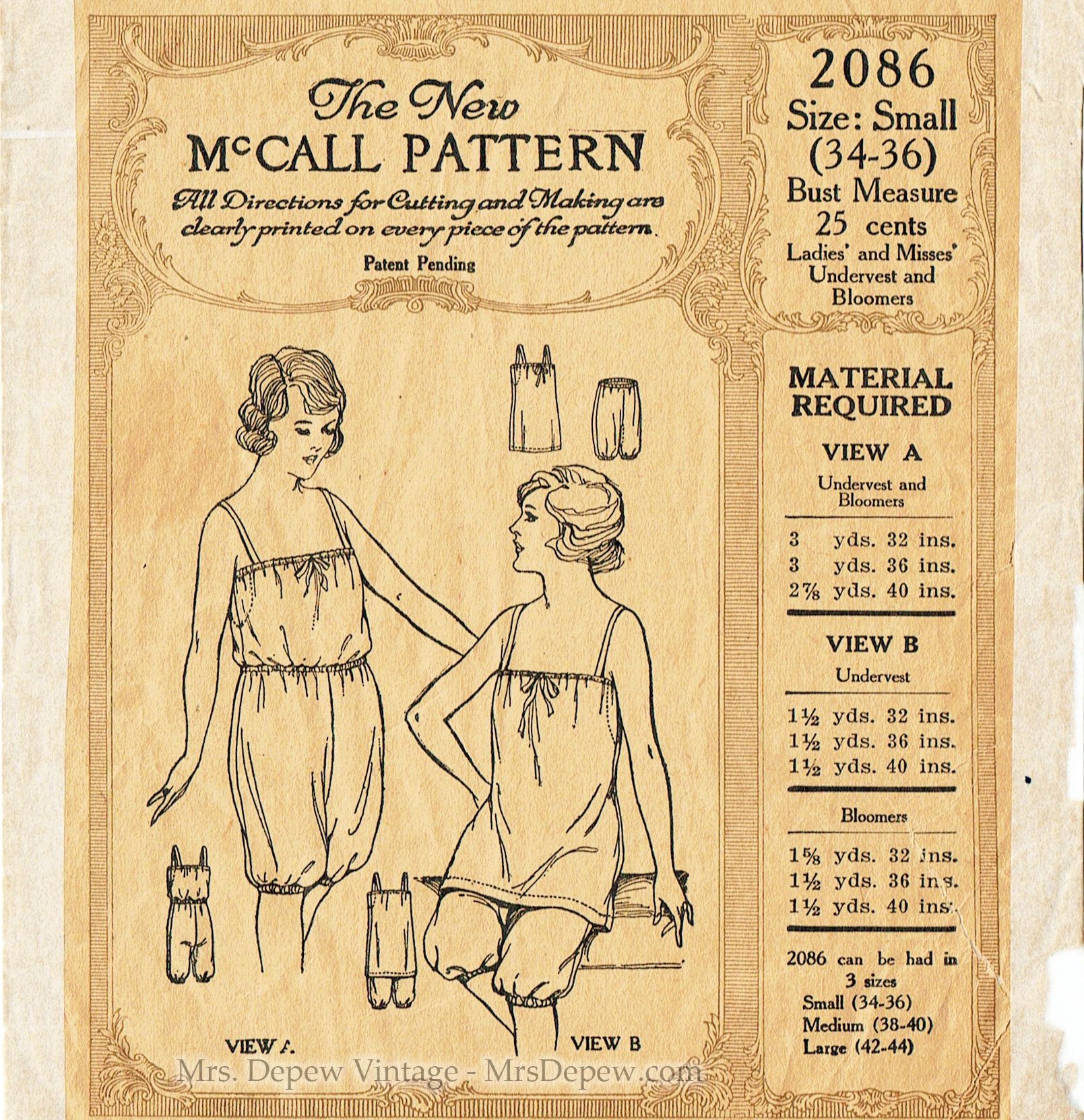 Vintage Sewing Pattern Multi Size 1930s Bra in 2 Versions 32-50 Inch Bust  #2023 A - PAPER VERSION