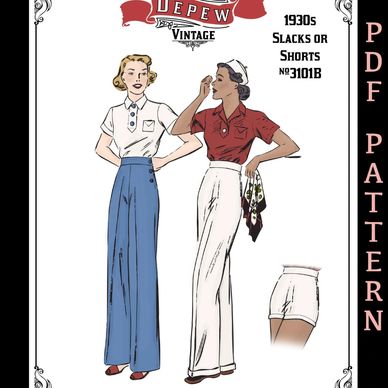 Wide Leg Trousers Vintage Sewing Pattern 1930s Slacks and Shorts beach design.
