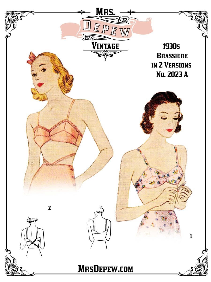 Vintage Sewing Pattern Multi Size 1930s Bra in 2 Versions 32-50 Inch Bust  #2023 A 