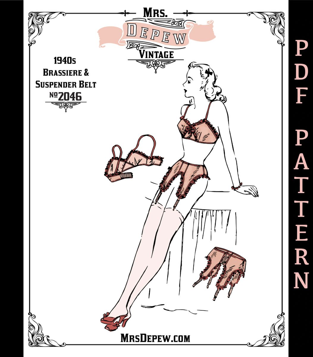 1950's Burlesque Style Bra, Girdle and Suspender PDF Sewing Pattern 