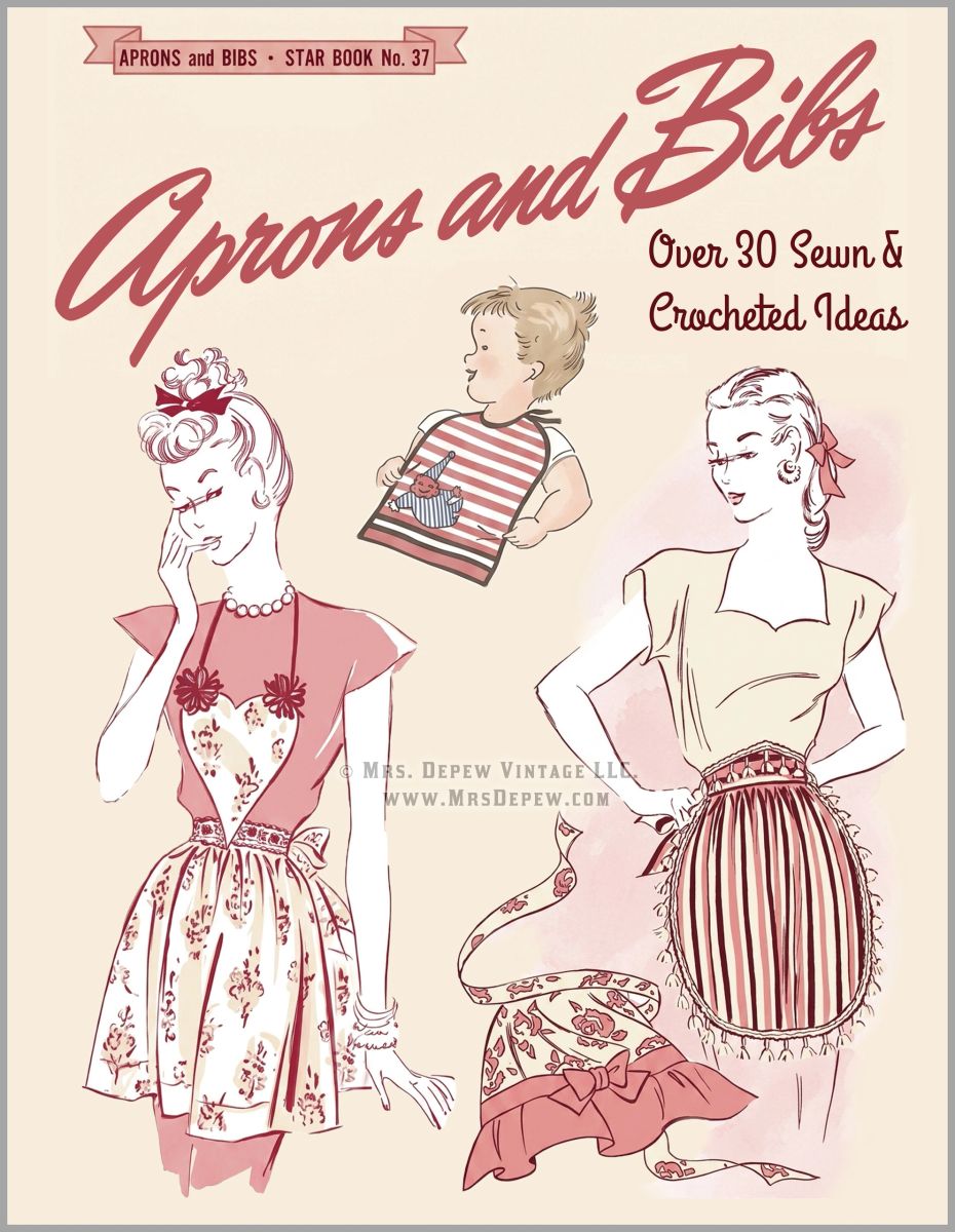 1940s Aprons & Bibs Colorized Vintage Sewing Pattern Diagram and ...