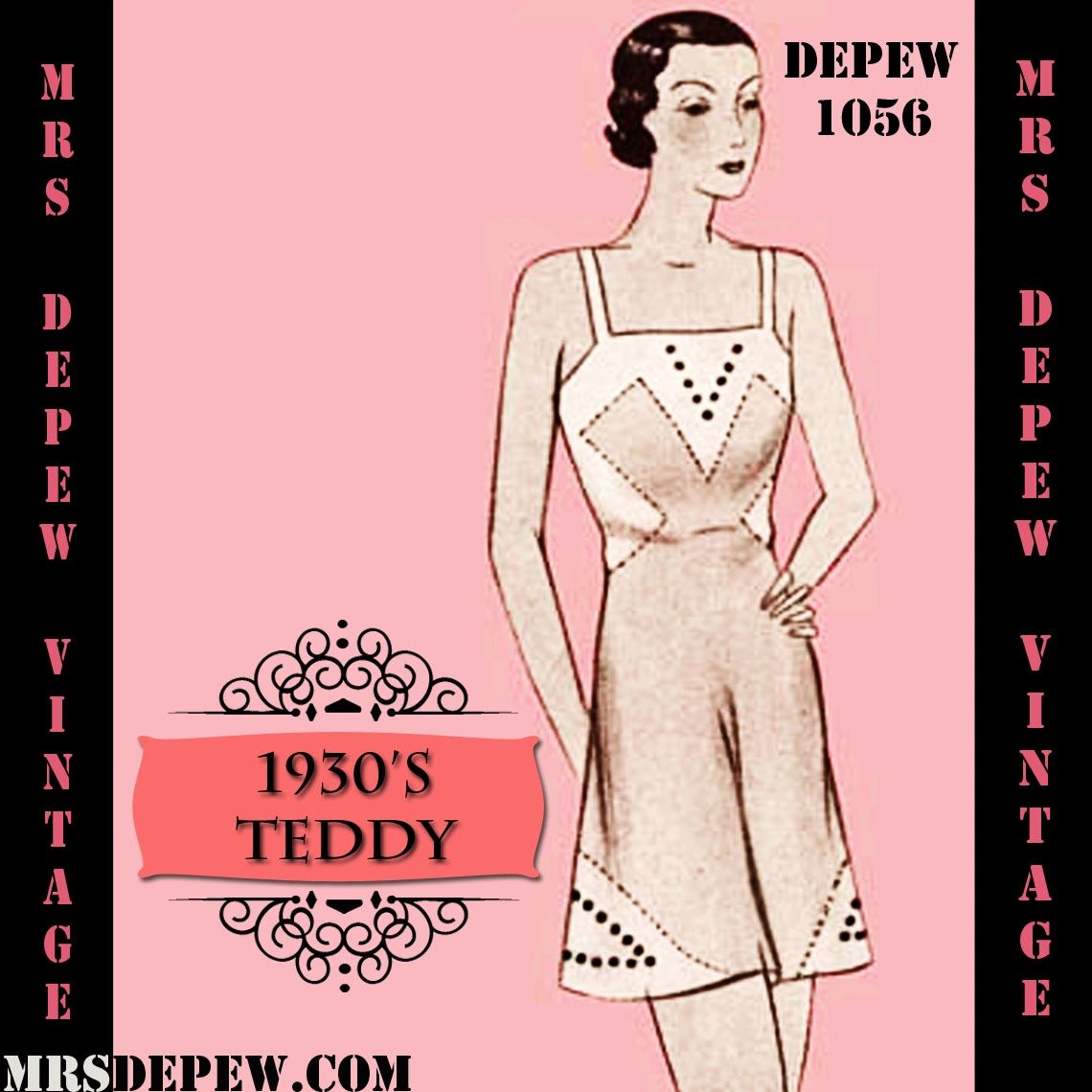 D-A-H Vintage Sewing Pattern 1930s French Teddy Cami-Knickers in Any Size -  PLUS Size Included -1056